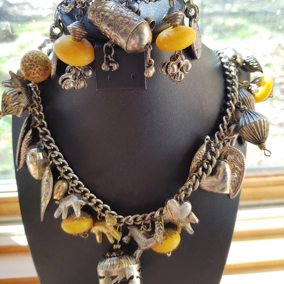 Vintage Bohemian Yellow Beaded Chain Necklace, Bracelet & Earrings Set of 3 - Picture 12 of 16